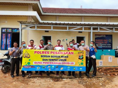 Polres Pesawaran Bersih-bersih Mako Cipta Kondisi Cegah COVID-19 dan Hidup Sehat