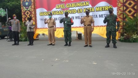 TIM Gugus Tugas Covid-19 Kota Metro adakan Apel Gabungan yang di ikuti pemkot metro bersama Kodim 0411 LT serta Polres Metro