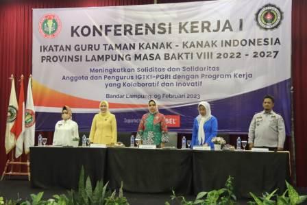 Bunda PAUD Provinsi Lampung Buka Konferensi Kerja Provinsi Ikatan Guru Taman Kanak-Kanak Indonesia